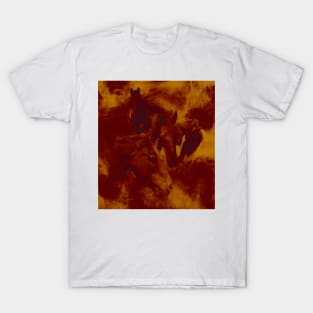 Horses and surreal mist in brown and orange T-Shirt